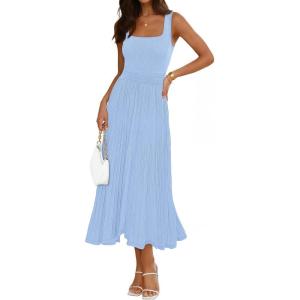 MEROKEETY Women’s Summer Midi Dress 2026 Spring Sleeveless Pleated A Line Casual Business Work Cocktail Vacation Dresses(Blue)