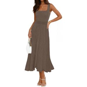 MEROKEETY Women’s Summer Midi Dress 2026 Spring Sleeveless Pleated A Line Casual Business Work Cocktail Vacation Dresses(Coffee)
