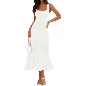 MEROKEETY Women’s Summer Midi Dress 2026 Spring Sleeveless Pleated A Line Casual Business Work Cocktail Vacation Dresses(White)