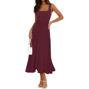 MEROKEETY Women’s Summer Midi Dress 2026 Spring Sleeveless Pleated A Line Casual Business Work Cocktail Vacation Dresses(Wine)