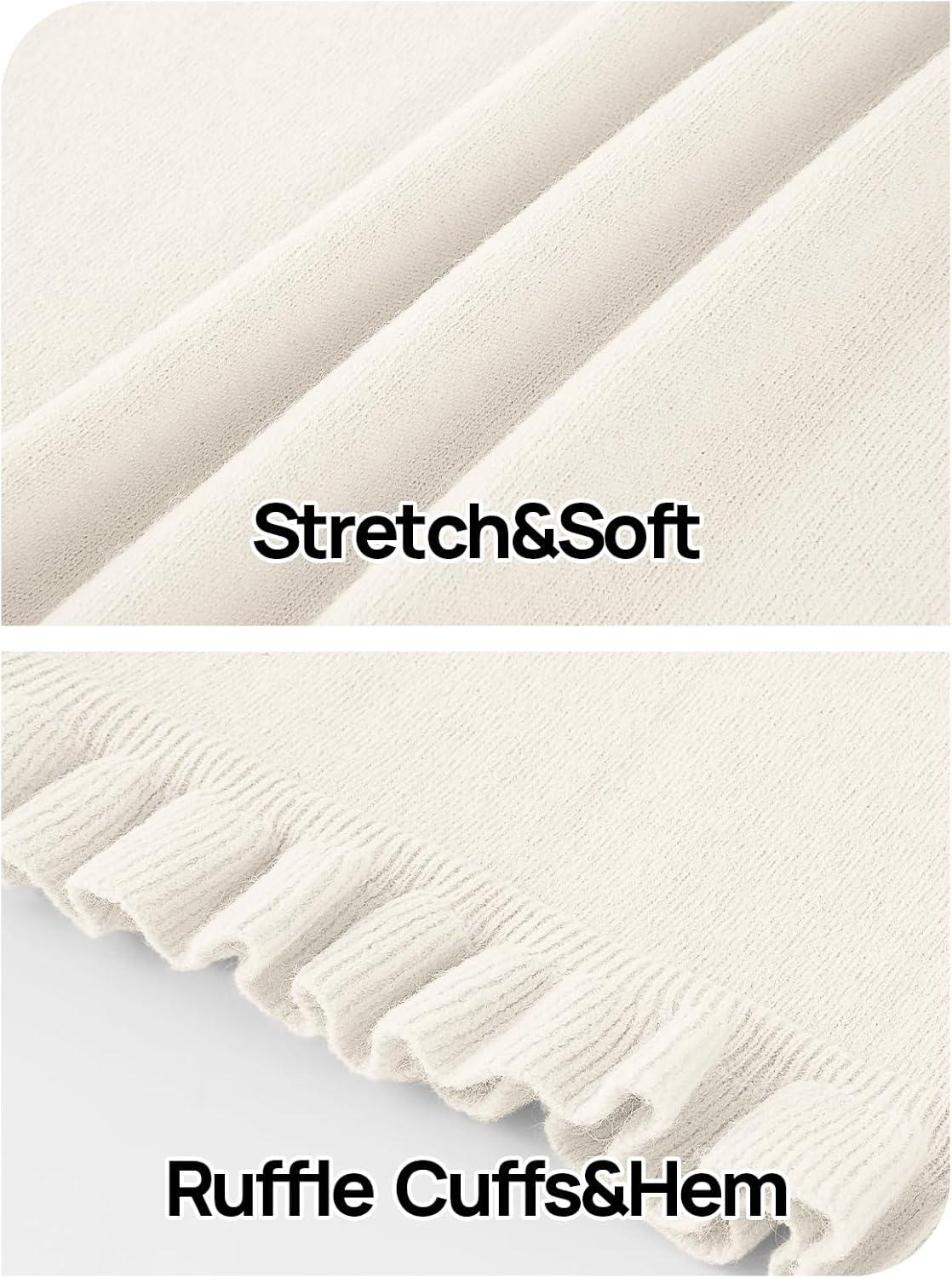 imageMEROKEETY Womens Spring Short Sleeve Sweater 2026 Summer Business Casual Shirt Cute Ruffled Knit Dressy Tops Trendy ClothesBeige