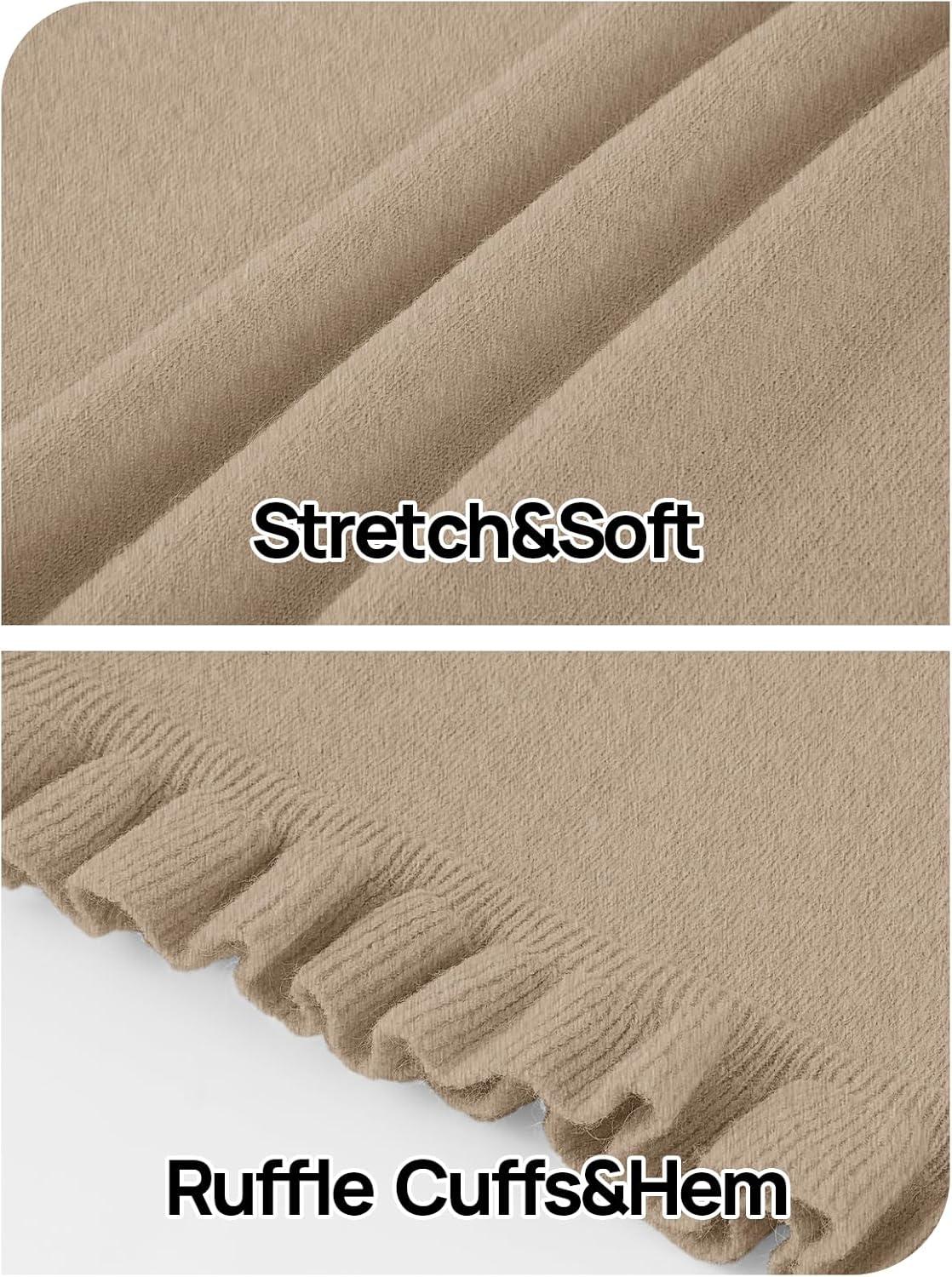imageMEROKEETY Womens Spring Short Sleeve Sweater 2026 Summer Business Casual Shirt Cute Ruffled Knit Dressy Tops Trendy ClothesKhaki