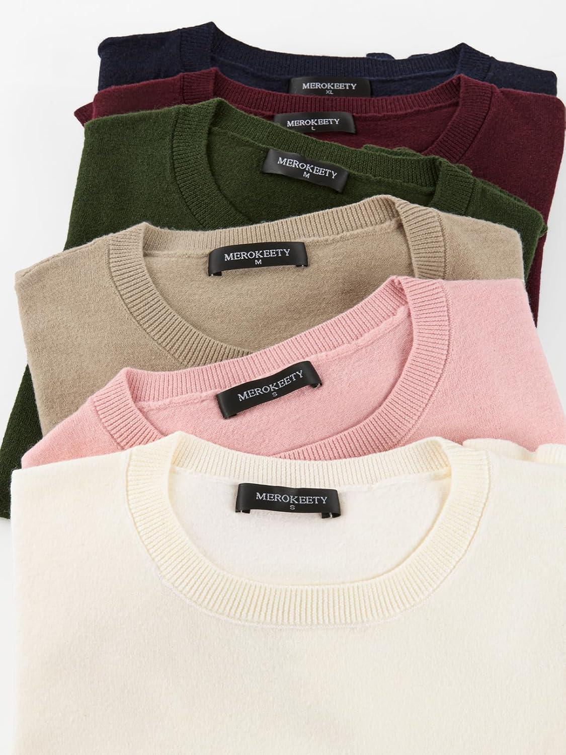 imageMEROKEETY Womens Spring Short Sleeve Sweater 2026 Summer Business Casual Shirt Cute Ruffled Knit Dressy Tops Trendy ClothesPink