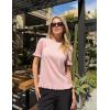 MEROKEETY Women’s Spring Short Sleeve Sweater 2026 Summer Business Casual Shirt Cute Ruffled Knit Dressy Tops Trendy Clothes(Pink)