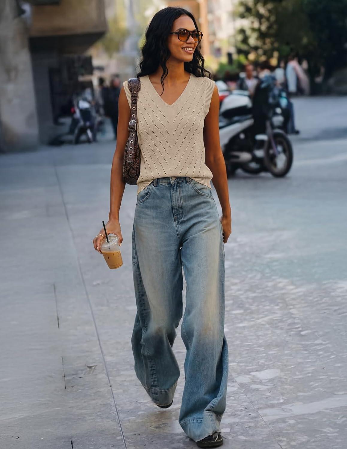 imageMEROKEETY Womens Spring Sweater Vest 2026 Summer V Neck Sleeveless Knit Tank Top Business Casual Work Outfit Fashion ClothesApricot