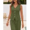 MEROKEETY Women’s 2 Piece Outfits Summer 2026 Sleeveless Suit Vest Wide Leg Pants Business Work Casual Blazer Sets(Army)