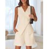 MEROKEETY Women’s 2026 Summer 2 Piece Suit Sets Sleeveless V Neck Button Vest Outfits Business Blazer Short Matching Set(Apricot)