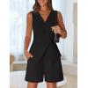 MEROKEETY Women’s 2026 Summer 2 Piece Suit Sets Sleeveless V Neck Button Vest Outfits Business Blazer Short Matching Set(Black)