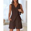 MEROKEETY Women’s 2026 Summer 2 Piece Suit Sets Sleeveless V Neck Button Vest Outfits Business Blazer Short Matching Set(Dark Coffee)