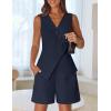 MEROKEETY Women’s 2026 Summer 2 Piece Suit Sets Sleeveless V Neck Button Vest Outfits Business Blazer Short Matching Set(Navy)