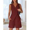 MEROKEETY Women’s 2026 Summer 2 Piece Suit Sets Sleeveless V Neck Button Vest Outfits Business Blazer Short Matching Set(Wine)