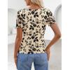 MEROKEETY Women’s 2026 Summer Short Sleeve Floral Mesh Top Dressy Casual Crewneck Ruched Fitted T Shirt Blouse Spring Clothes(Apricot)