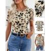 MEROKEETY Women’s 2026 Summer Short Sleeve Floral Mesh Top Dressy Casual Crewneck Ruched Fitted T Shirt Blouse Spring Clothes(Apricot)