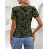 MEROKEETY Women’s 2026 Summer Short Sleeve Floral Mesh Top Dressy Casual Crewneck Ruched Fitted T Shirt Blouse Spring Clothes(Army Green)
