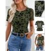 MEROKEETY Women’s 2026 Summer Short Sleeve Floral Mesh Top Dressy Casual Crewneck Ruched Fitted T Shirt Blouse Spring Clothes(Army Green)