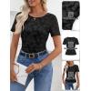 MEROKEETY Women’s 2026 Summer Short Sleeve Floral Mesh Top Dressy Casual Crewneck Ruched Fitted T Shirt Blouse Spring Clothes(Black)