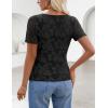 MEROKEETY Women’s 2026 Summer Short Sleeve Floral Mesh Top Dressy Casual Crewneck Ruched Fitted T Shirt Blouse Spring Clothes(Black)