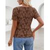 MEROKEETY Women’s 2026 Summer Short Sleeve Floral Mesh Top Dressy Casual Crewneck Ruched Fitted T Shirt Blouse Spring Clothes(Brown)