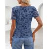 MEROKEETY Women’s 2026 Summer Short Sleeve Floral Mesh Top Dressy Casual Crewneck Ruched Fitted T Shirt Blouse Spring Clothes(Dusty Blue)