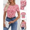 MEROKEETY Women’s 2026 Summer Short Sleeve Floral Mesh Top Dressy Casual Crewneck Ruched Fitted T Shirt Blouse Spring Clothes(Pink)