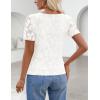 MEROKEETY Women’s 2026 Summer Short Sleeve Floral Mesh Top Dressy Casual Crewneck Ruched Fitted T Shirt Blouse Spring Clothes(White)