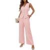 MEROKEETY Women’s 2 Piece Outfits Summer 2026 Sleeveless Suit Vest Wide Leg Pants Business Work Casual Blazer Sets(Pink)