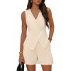 MEROKEETY Women’s 2026 Summer 2 Piece Suit Sets Sleeveless V Neck Button Vest Outfits Business Blazer Short Matching Set(Apricot)