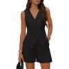 MEROKEETY Women’s 2026 Summer 2 Piece Suit Sets Sleeveless V Neck Button Vest Outfits Business Blazer Short Matching Set(Black)