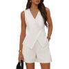 MEROKEETY Women’s 2026 Summer 2 Piece Suit Sets Sleeveless V Neck Button Vest Outfits Business Blazer Short Matching Set(White)
