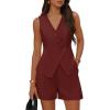 MEROKEETY Women’s 2026 Summer 2 Piece Suit Sets Sleeveless V Neck Button Vest Outfits Business Blazer Short Matching Set(Wine)