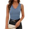 MEROKEETY Womens Summer V Neck Lace Tank Tops 2026 Sleeveless Elegant Sexy Casual Trendy Going Out Cami Shirts(Dustyblue)