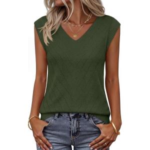 MEROKEETY Womens Spring Sweater Vest 2026 Summer V Neck Sleeveless Knit Tank Top Business Casual Work Outfit Fashion Clothes(Army Green)