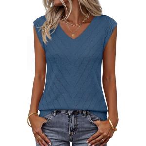 MEROKEETY Womens Spring Sweater Vest 2026 Summer V Neck Sleeveless Knit Tank Top Business Casual Work Outfit Fashion Clothes(Dark Blue)