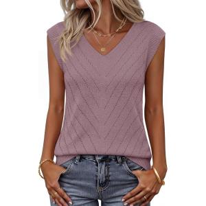 MEROKEETY Womens Spring Sweater Vest 2026 Summer V Neck Sleeveless Knit Tank Top Business Casual Work Outfit Fashion Clothes(Grey Purple)