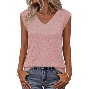 MEROKEETY Womens Spring Sweater Vest 2026 Summer V Neck Sleeveless Knit Tank Top Business Casual Work Outfit Fashion Clothes(Pink)