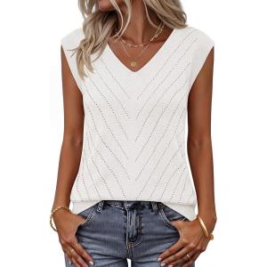 MEROKEETY Womens Spring Sweater Vest 2026 Summer V Neck Sleeveless Knit Tank Top Business Casual Work Outfit Fashion Clothes(White)