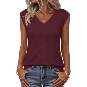 MEROKEETY Womens Spring Sweater Vest 2026 Summer V Neck Sleeveless Knit Tank Top Business Casual Work Outfit Fashion Clothes(Wine Red)