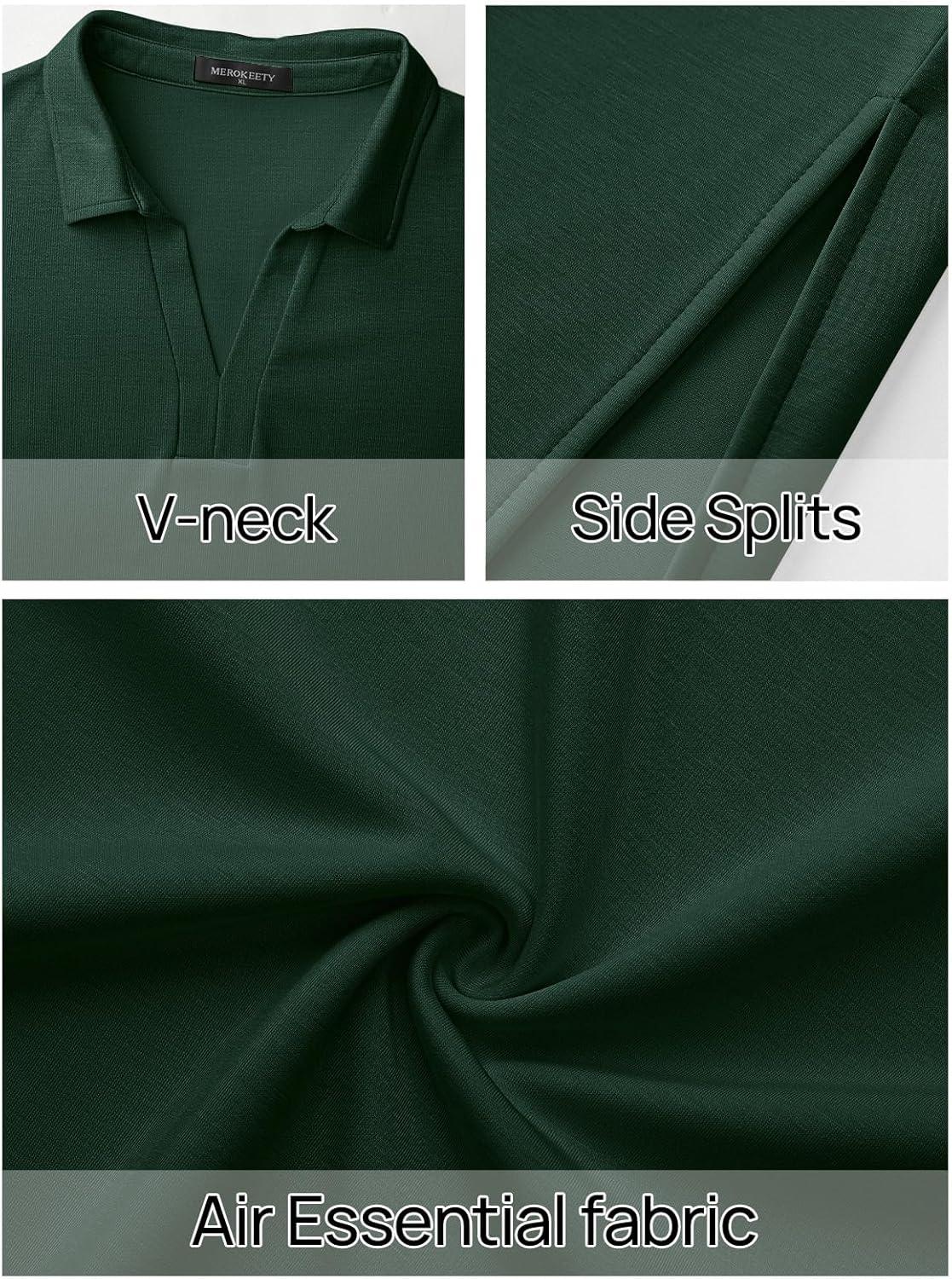 imageMEROKEETY Womens Summer Casual Maxi Dress 2026 Cap Sleeve V Neck Collared Beach Vacation T Shirt Long DressesDarkgreen