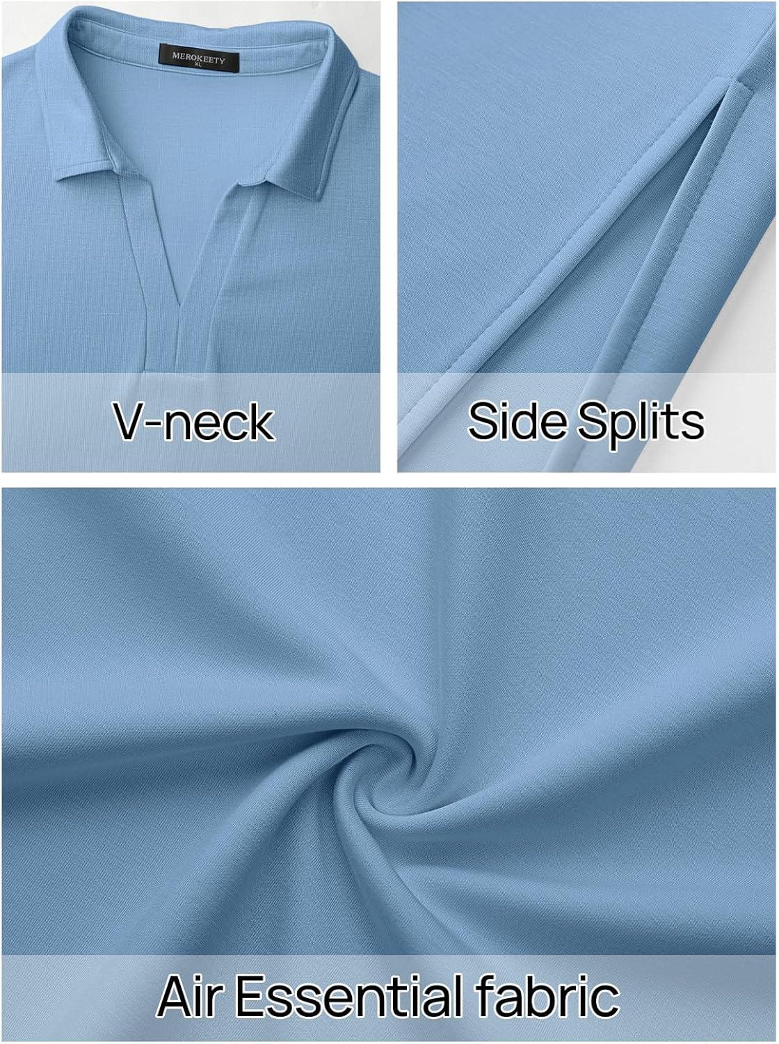 imageMEROKEETY Womens Summer Casual Maxi Dress 2026 Cap Sleeve V Neck Collared Beach Vacation T Shirt Long DressesLightblue