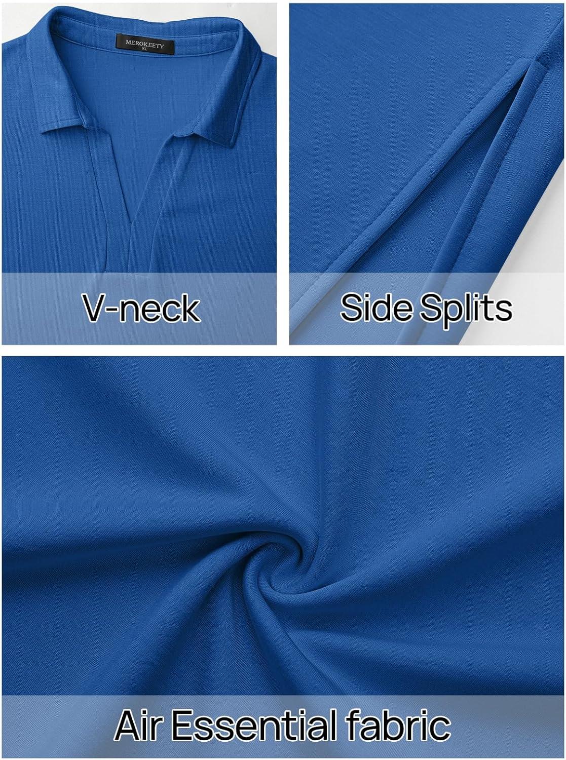 imageMEROKEETY Womens Summer Casual Maxi Dress 2026 Cap Sleeve V Neck Collared Beach Vacation T Shirt Long DressesRoyalblue