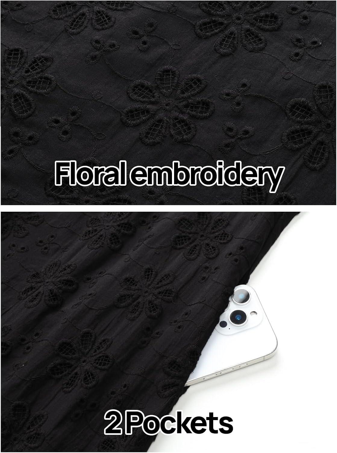 imageMEROKEETY Womens Summer Eyelet Hollow Out Sundress 2026 Sleeveless Swing A Line Boho Beach Vacation Mini Short DressesBlack