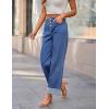 MEROKEETY Wide Leg Jeans Women 2026 Baggy Trendy Mid Rise Button Fly Straight Leg Turned-up Hem Denim Pants with Pockets(Blue)