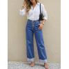 MEROKEETY Wide Leg Jeans Women 2026 Baggy Trendy Mid Rise Button Fly Straight Leg Turned-up Hem Denim Pants with Pockets(Blue)