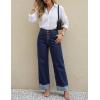 MEROKEETY Wide Leg Jeans Women 2026 Baggy Trendy Mid Rise Button Fly Straight Leg Turned-up Hem Denim Pants with Pockets(Indigo)