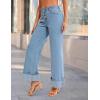 MEROKEETY Wide Leg Jeans Women 2026 Baggy Trendy Mid Rise Button Fly Straight Leg Turned-up Hem Denim Pants with Pockets(Skyblue)
