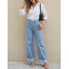 MEROKEETY Wide Leg Jeans Women 2026 Baggy Trendy Mid Rise Button Fly Straight Leg Turned-up Hem Denim Pants with Pockets(Skyblue)