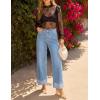 MEROKEETY Wide Leg Jeans Women 2026 Baggy Trendy Mid Rise Button Fly Straight Leg Turned-up Hem Denim Pants with Pockets(Skyblue)