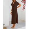 MEROKEETY Women’s Summer Casual Maxi Dress 2026 Cap Sleeve V Neck Collared Beach Vacation T Shirt Long Dresses(Coffee)