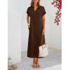 MEROKEETY Women’s Summer Casual Maxi Dress 2026 Cap Sleeve V Neck Collared Beach Vacation T Shirt Long Dresses(Coffee)