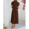 MEROKEETY Women’s Summer Casual Maxi Dress 2026 Cap Sleeve V Neck Collared Beach Vacation T Shirt Long Dresses(Coffee)